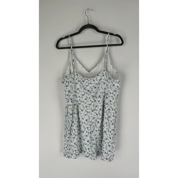 Aqua Womens Linen Blend Sleeveless Floral Print V Neck Romper SIze XL White Blue - Picture 8 of 11